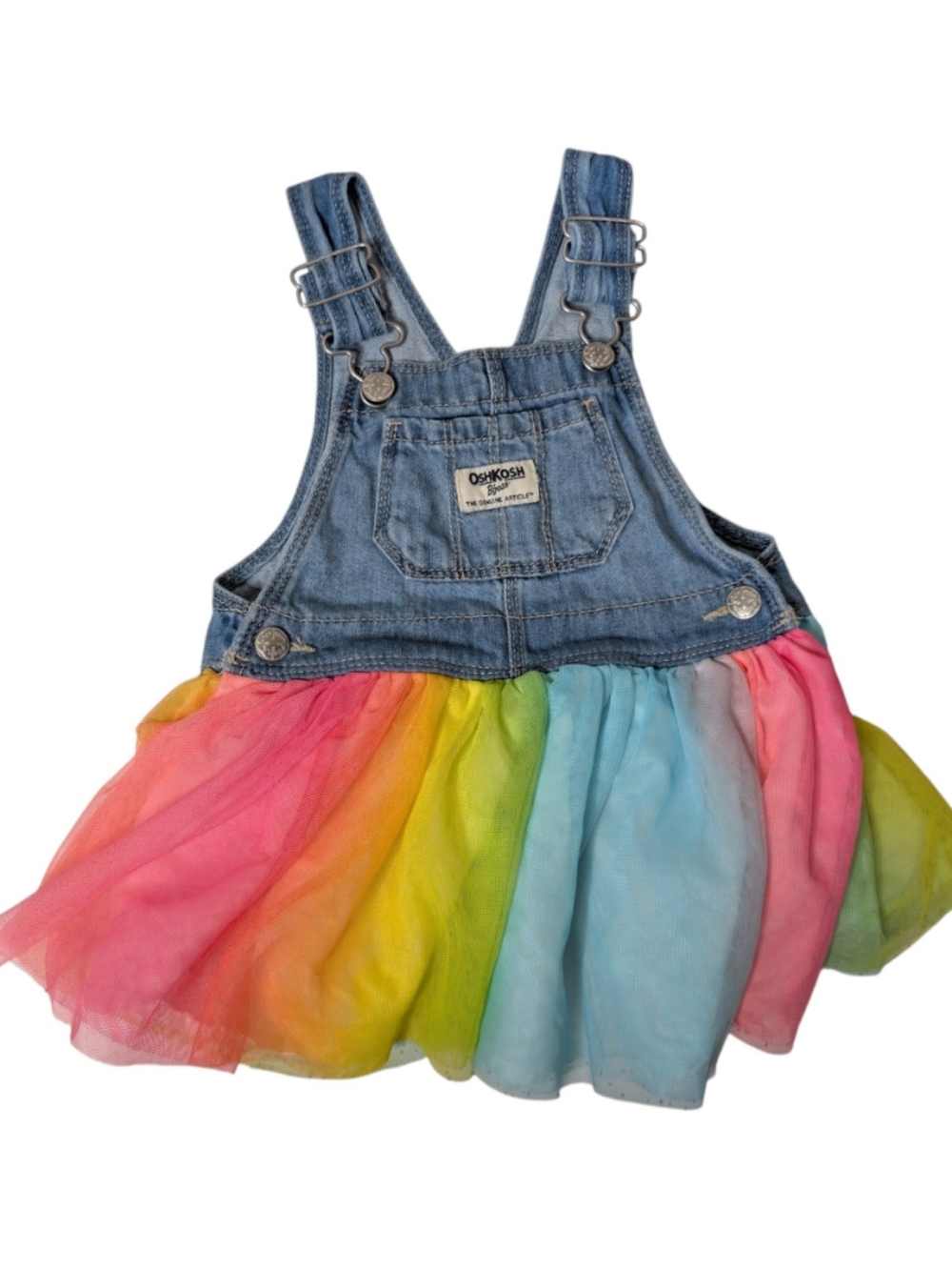 OshKosh Denim Overall Dress with Rainbow Tulle Skirt